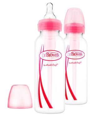 Dr Brown's Natural Flow Options Πλαστικά Μπιμπερό Ροζ Με Στενό Λαιμό & Θηλή Σιλικόνης 250ml 2 Τεμάχια